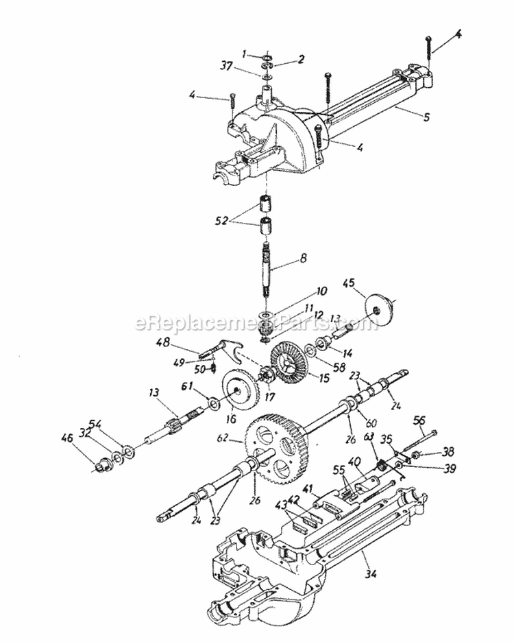Transmission Assembly Diagram and Parts List for 13A4662F129 2001 Yard Machines Lawn Tractor